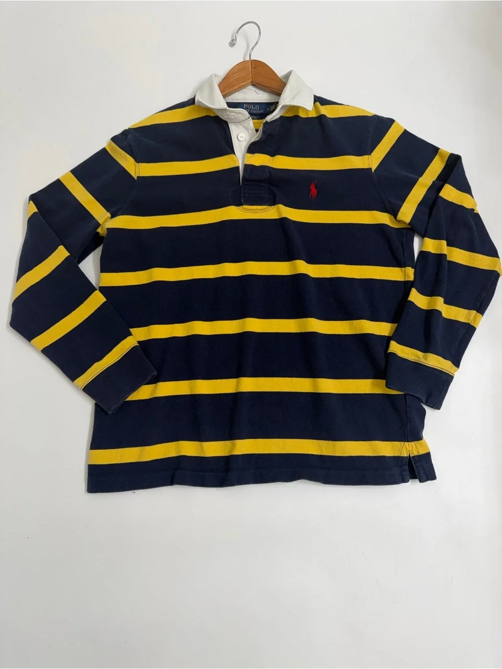 Polo Ralph Lauren Rugby Shirt Men’s M Navy Yellow Stripe Classic Fit Cotton